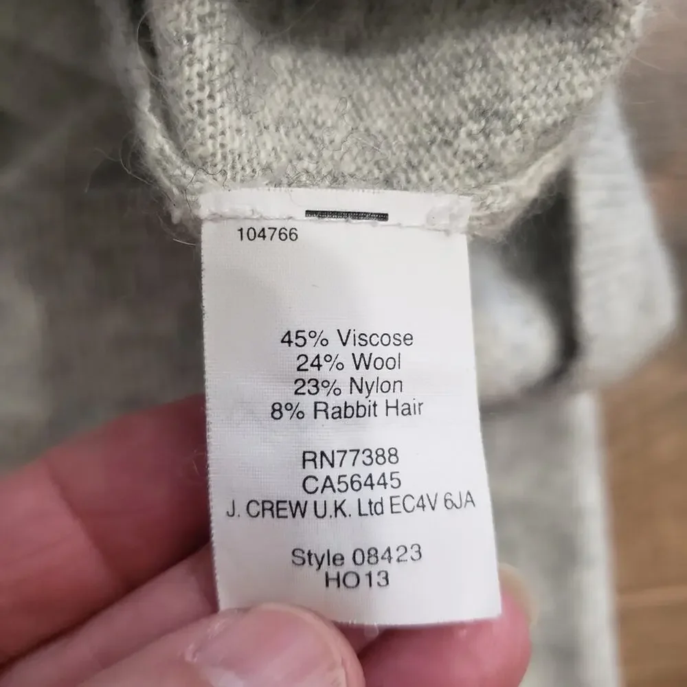 J. Crew Wool‎ Rabbit Hair Blend Gray and Black Scoopneck Knit Sweater XXS
